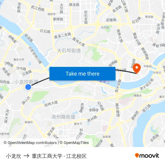 小龙坎 to 重庆工商大学 - 江北校区 map