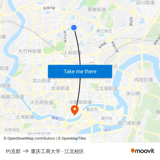 约克郡 to 重庆工商大学 - 江北校区 map