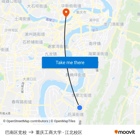 巴南区党校 to 重庆工商大学 - 江北校区 map