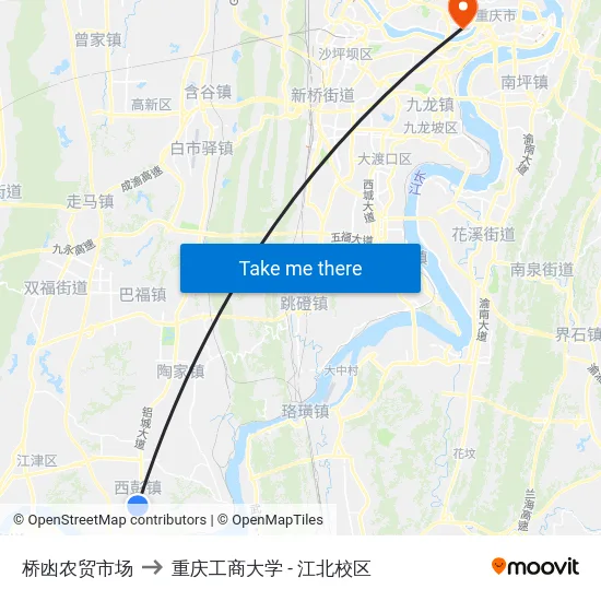 桥凼农贸市场 to 重庆工商大学 - 江北校区 map