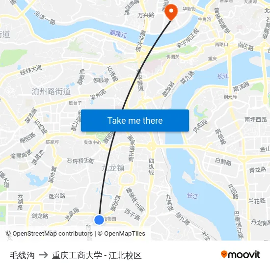 毛线沟 to 重庆工商大学 - 江北校区 map
