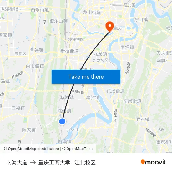 南海大道 to 重庆工商大学 - 江北校区 map