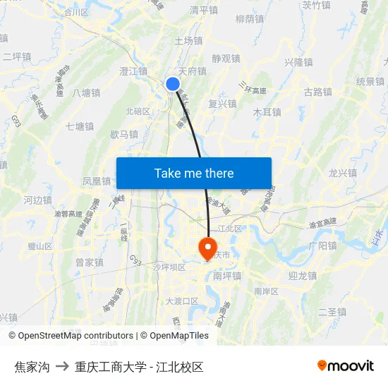 焦家沟 to 重庆工商大学 - 江北校区 map