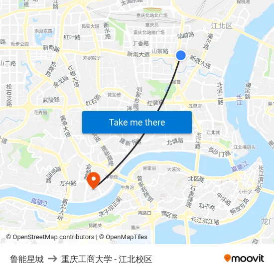 鲁能星城 to 重庆工商大学 - 江北校区 map