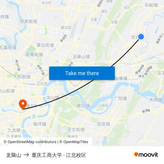龙脑山 to 重庆工商大学 - 江北校区 map