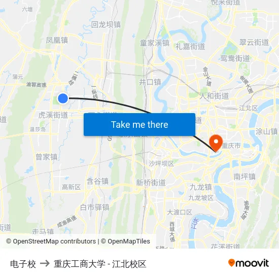 电子校 to 重庆工商大学 - 江北校区 map
