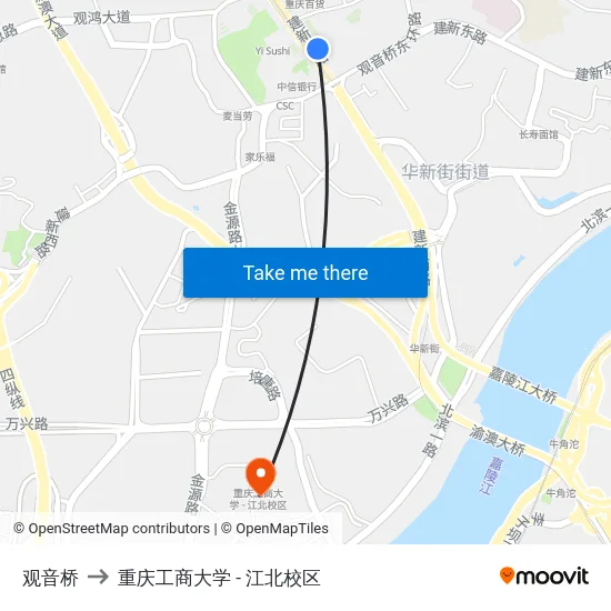 观音桥 to 重庆工商大学 - 江北校区 map