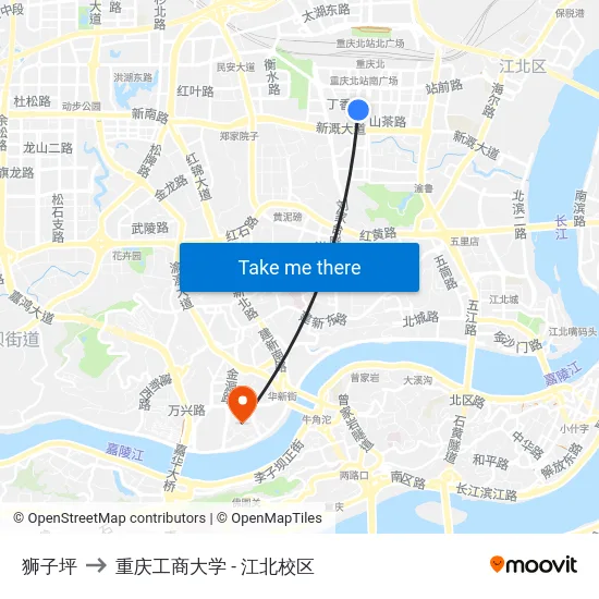 狮子坪 to 重庆工商大学 - 江北校区 map