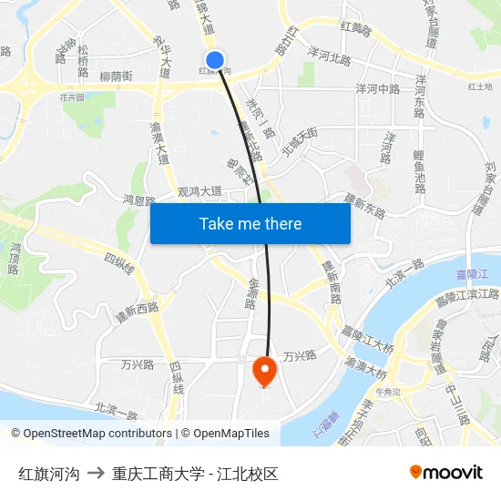 红旗河沟 to 重庆工商大学 - 江北校区 map