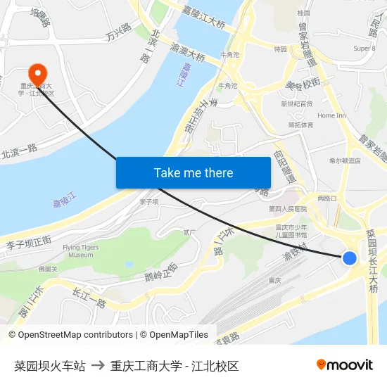 菜园坝火车站 to 重庆工商大学 - 江北校区 map