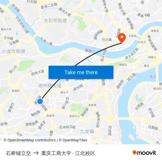 石桥铺立交 to 重庆工商大学 - 江北校区 map
