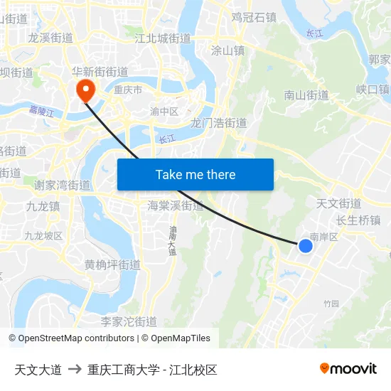 天文大道 to 重庆工商大学 - 江北校区 map