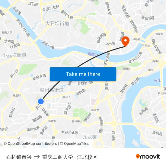 石桥铺泰兴 to 重庆工商大学 - 江北校区 map