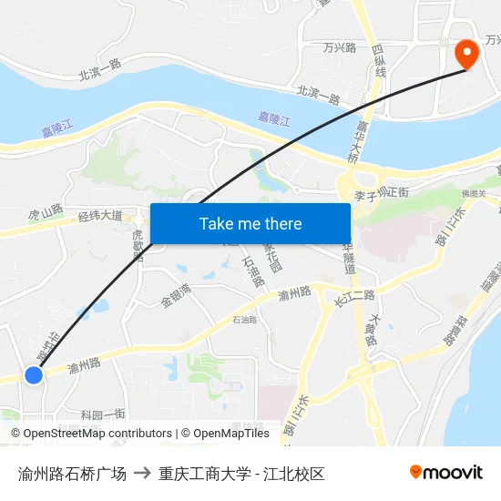 渝州路石桥广场 to 重庆工商大学 - 江北校区 map