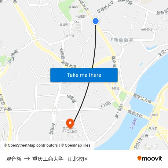 观音桥 to 重庆工商大学 - 江北校区 map