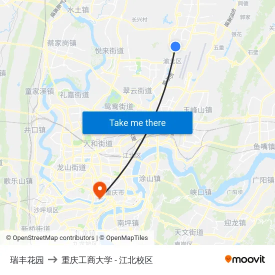 瑞丰花园 to 重庆工商大学 - 江北校区 map
