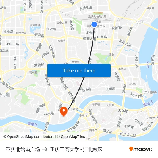 重庆北站南广场 to 重庆工商大学 - 江北校区 map