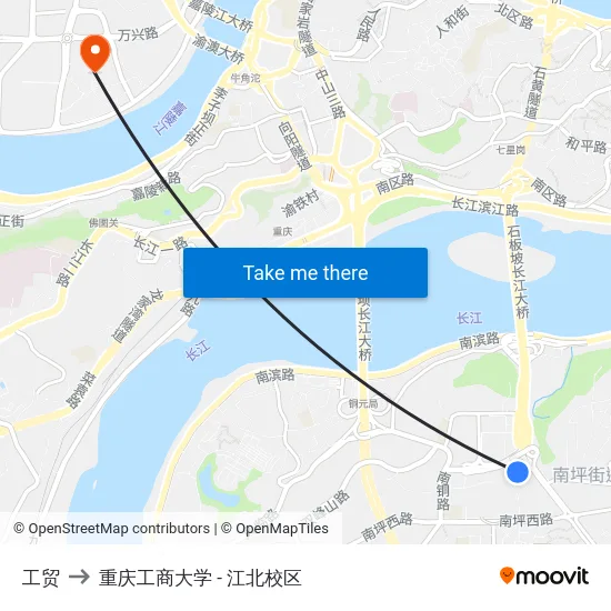 工贸 to 重庆工商大学 - 江北校区 map