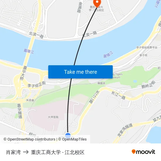肖家湾 to 重庆工商大学 - 江北校区 map