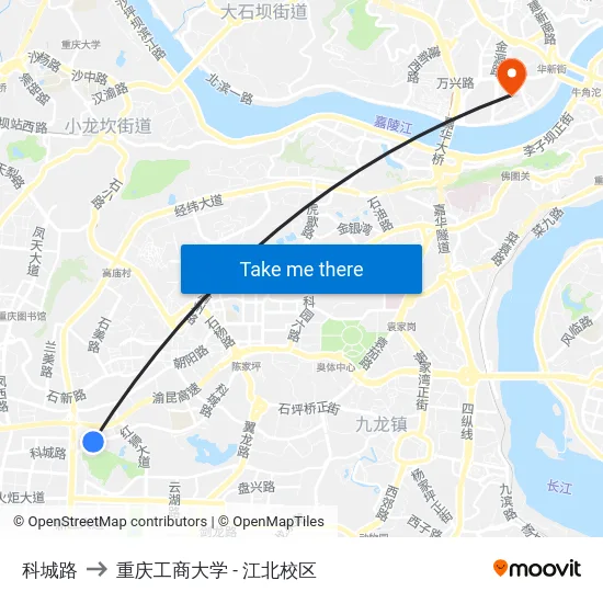 科城路 to 重庆工商大学 - 江北校区 map