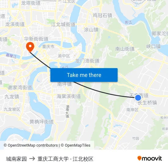 城南家园 to 重庆工商大学 - 江北校区 map