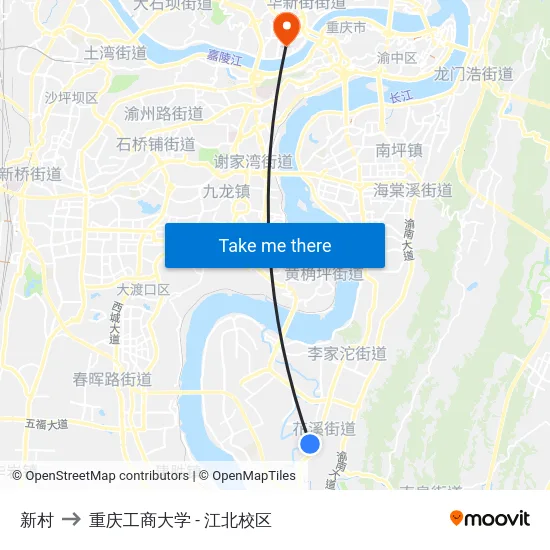 新村 to 重庆工商大学 - 江北校区 map