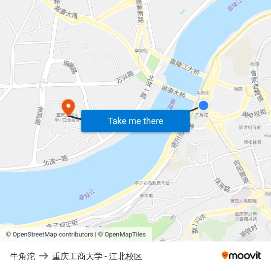 牛角沱 to 重庆工商大学 - 江北校区 map