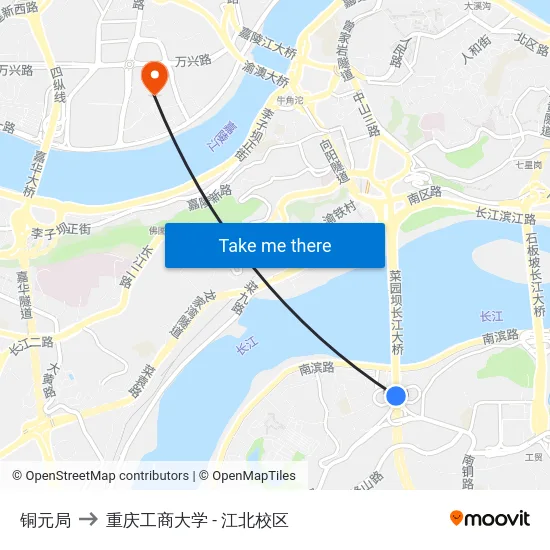铜元局 to 重庆工商大学 - 江北校区 map