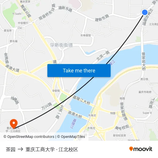 茶园 to 重庆工商大学 - 江北校区 map