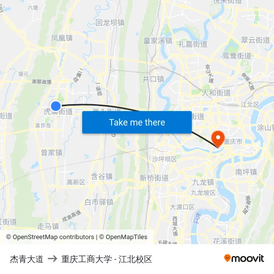 杰青大道 to 重庆工商大学 - 江北校区 map