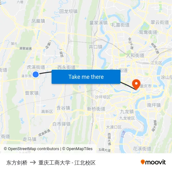 东方剑桥 to 重庆工商大学 - 江北校区 map