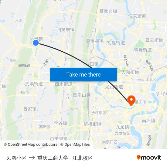 凤凰小区 to 重庆工商大学 - 江北校区 map