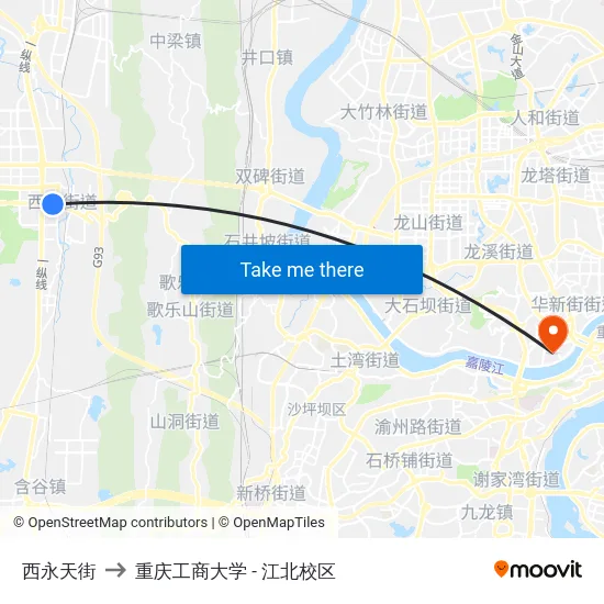 西永天街 to 重庆工商大学 - 江北校区 map
