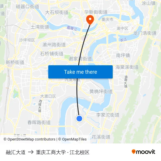 融汇大道 to 重庆工商大学 - 江北校区 map