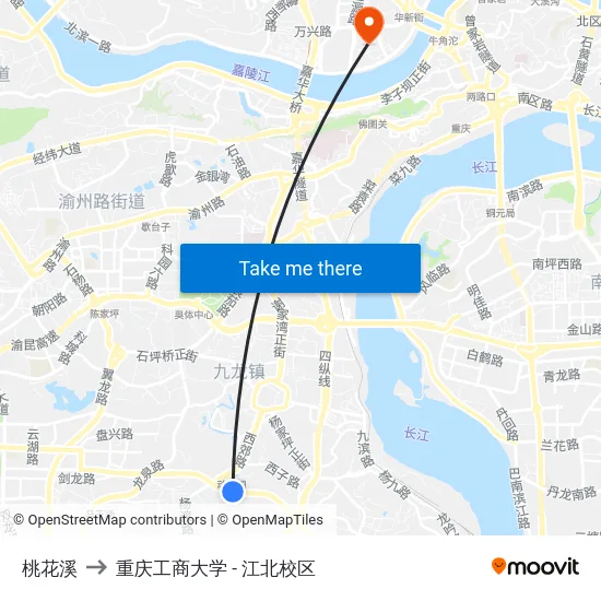 桃花溪 to 重庆工商大学 - 江北校区 map