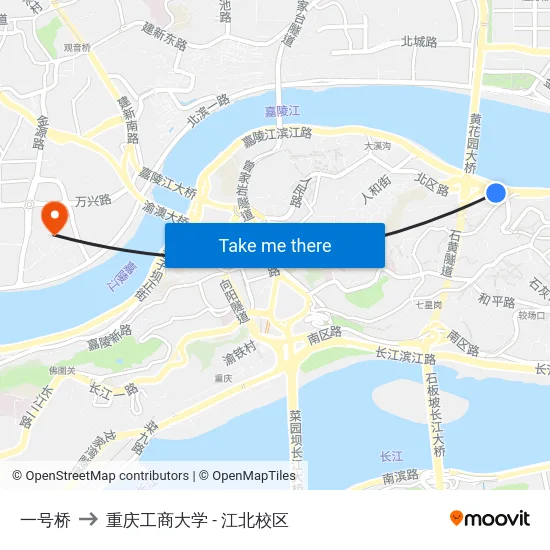 一号桥 to 重庆工商大学 - 江北校区 map