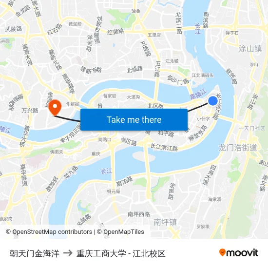 朝天门金海洋 to 重庆工商大学 - 江北校区 map