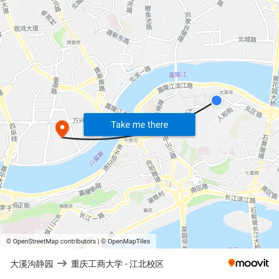 大溪沟静园 to 重庆工商大学 - 江北校区 map