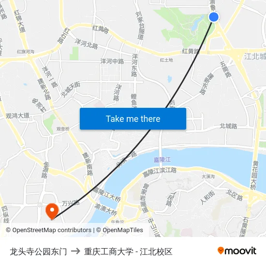 龙头寺公园东门 to 重庆工商大学 - 江北校区 map