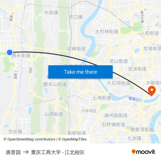 惠普园 to 重庆工商大学 - 江北校区 map
