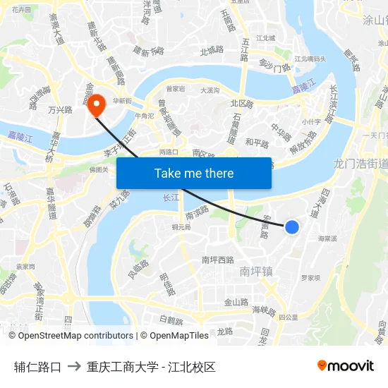 辅仁路口 to 重庆工商大学 - 江北校区 map
