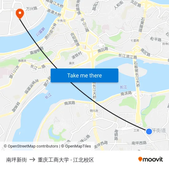 南坪新街 to 重庆工商大学 - 江北校区 map