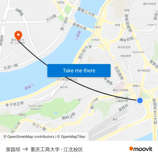 菜园坝 to 重庆工商大学 - 江北校区 map