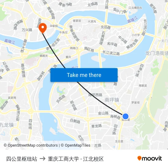 四公里枢纽站 to 重庆工商大学 - 江北校区 map