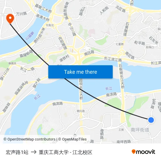 宏声路1站 to 重庆工商大学 - 江北校区 map