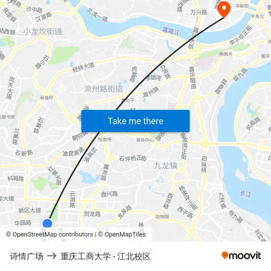 诗情广场 to 重庆工商大学 - 江北校区 map