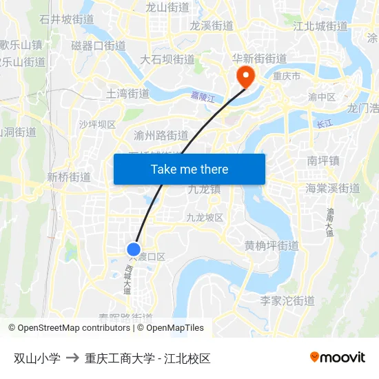 双山小学 to 重庆工商大学 - 江北校区 map