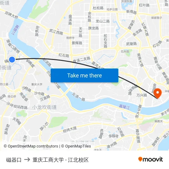 磁器口 to 重庆工商大学 - 江北校区 map