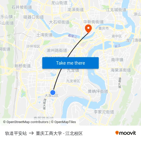 轨道平安站 to 重庆工商大学 - 江北校区 map