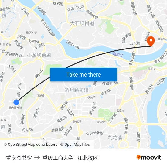重庆图书馆 to 重庆工商大学 - 江北校区 map